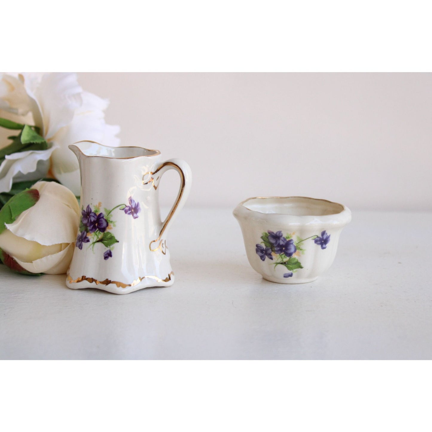 Vintage Violet Pattern Sugar And Creamer Set by Leneige