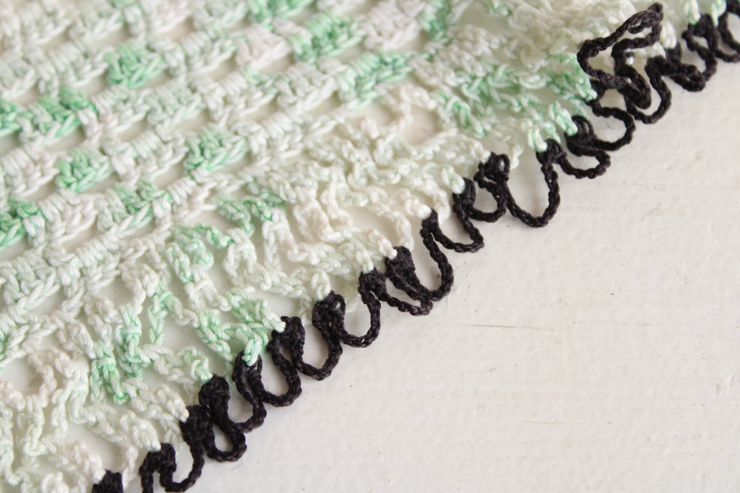 Vintage Crochet Doily in Green and White And Black