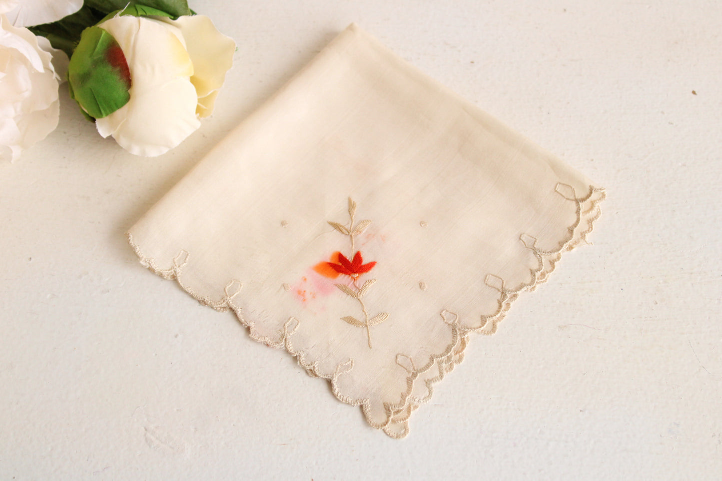 Vintage Embroidered Silk Handkerchief