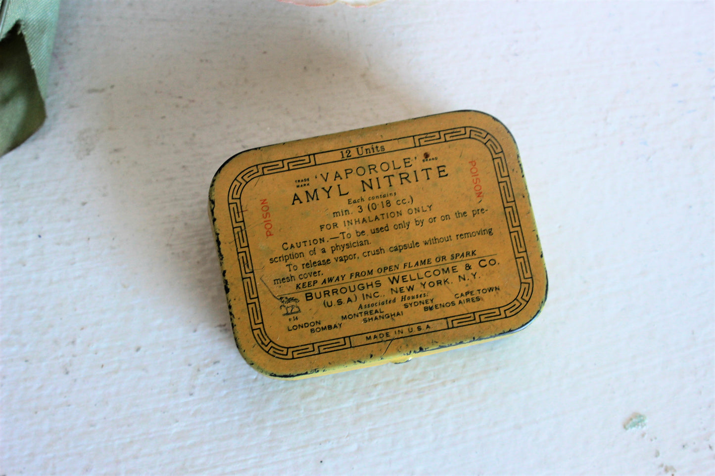 Vintage 1930s Tin, Vaporole Amyl Nitrate Tablets by Burroughs Wellcome