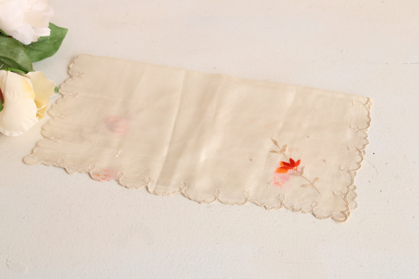 Vintage Embroidered Silk Handkerchief