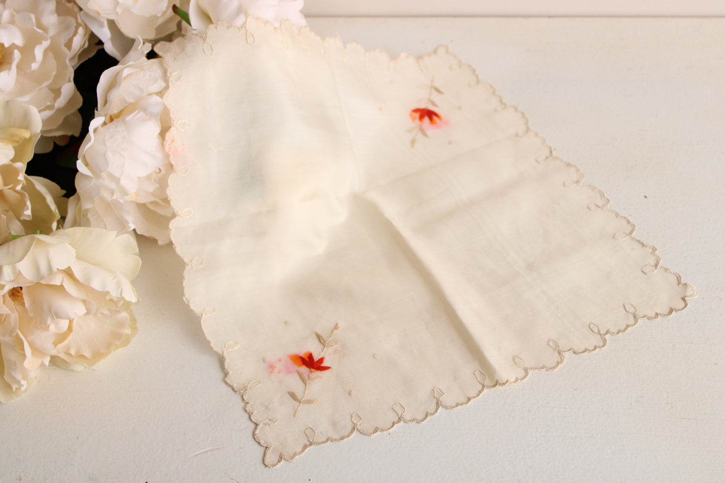 Vintage Embroidered Silk Handkerchief