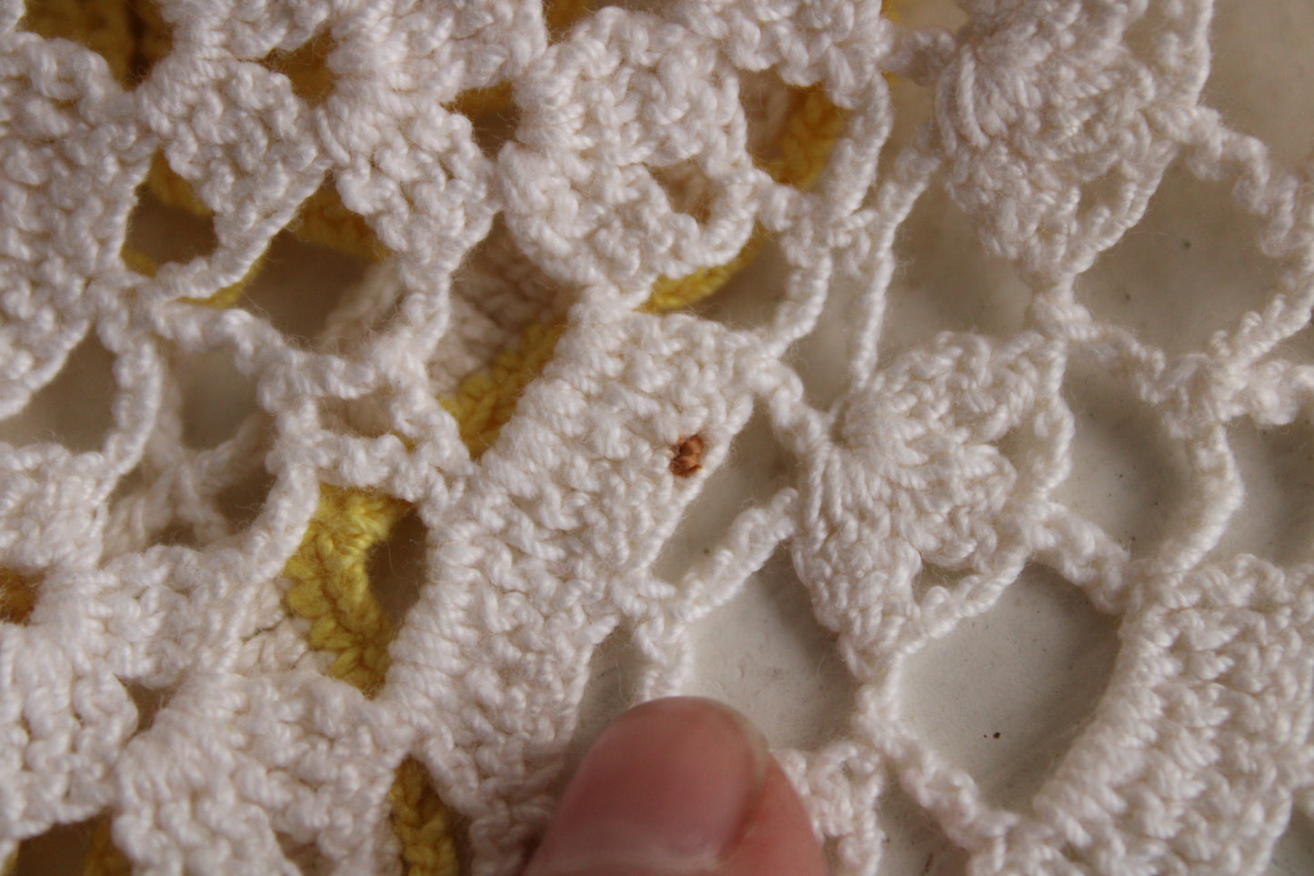 Vintage 1960s Doily in White and Yellow