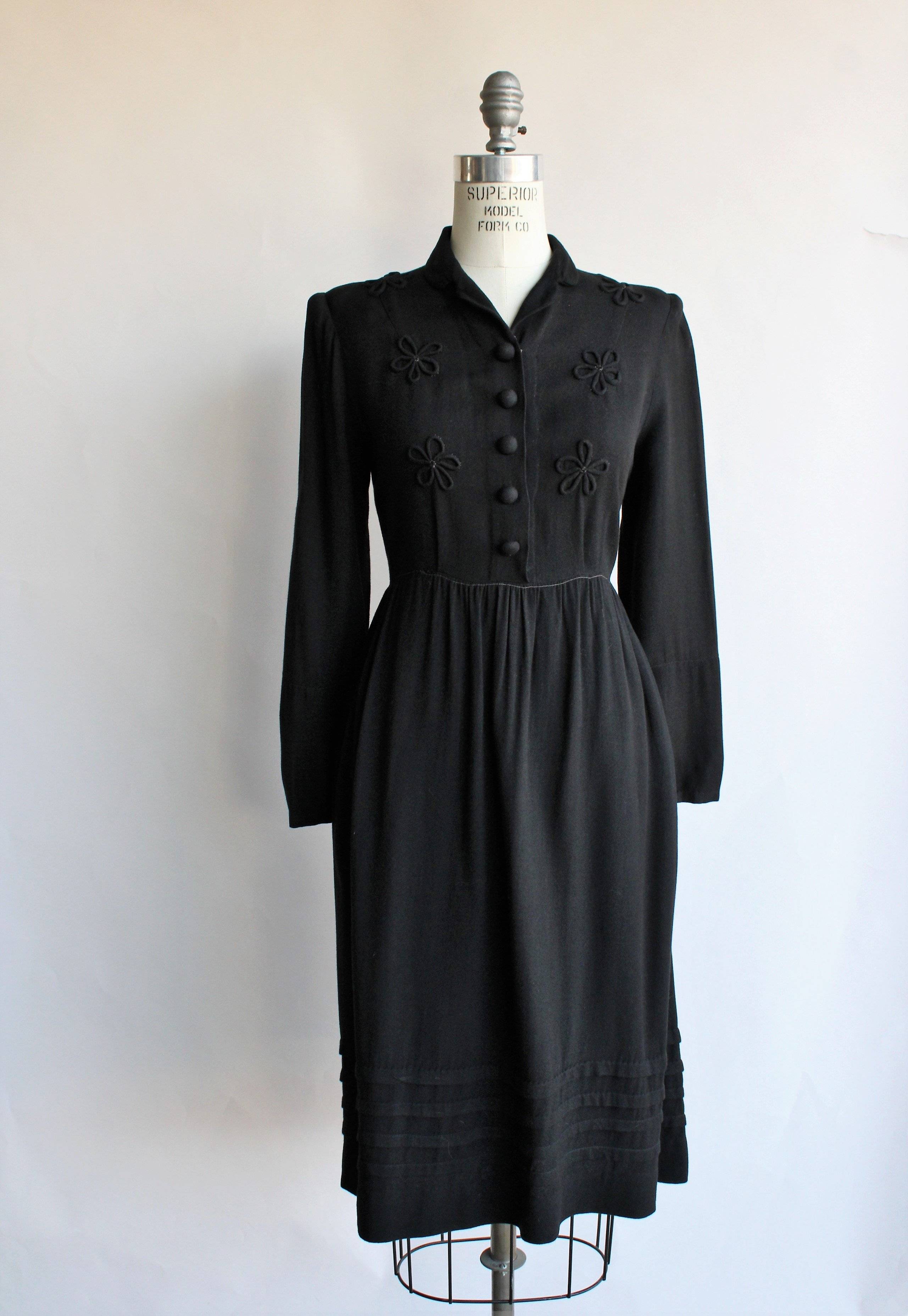 Vintage 1930s 1940s Black Wool Dress – Toadstool Farm Vintage