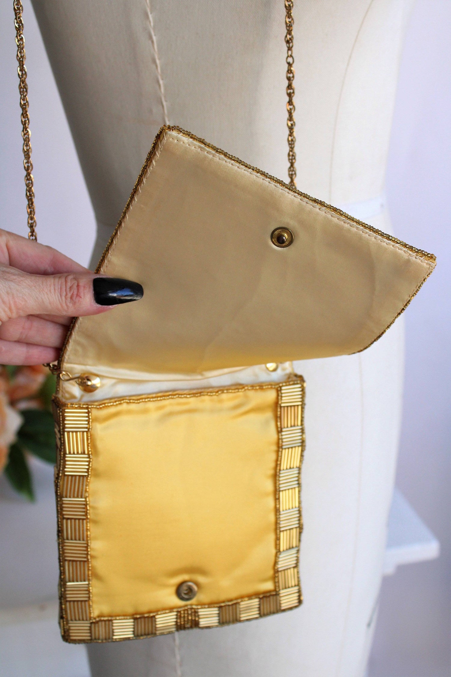 Gold and Ivory Beaded Clutch or Handbag