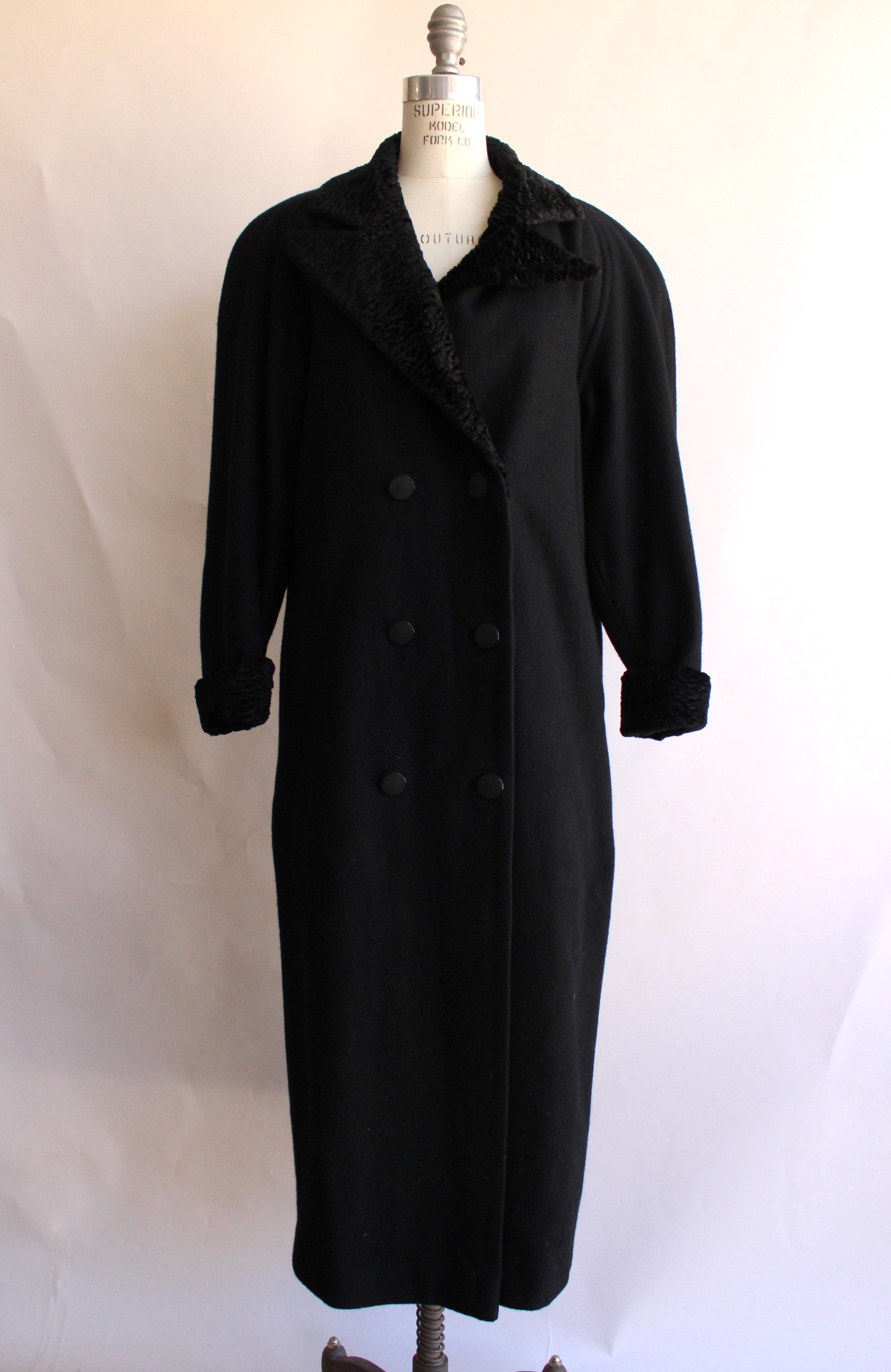 Vintage 1980s Black Wool Double Breasted Overcoat – Toadstool Farm Vintage