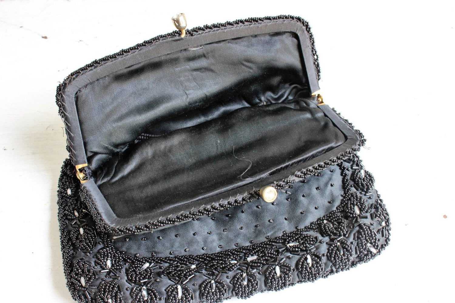 Small Vintage 1930s Beaded Clutch Purse, Evening Bag Beads & Faux Pearls