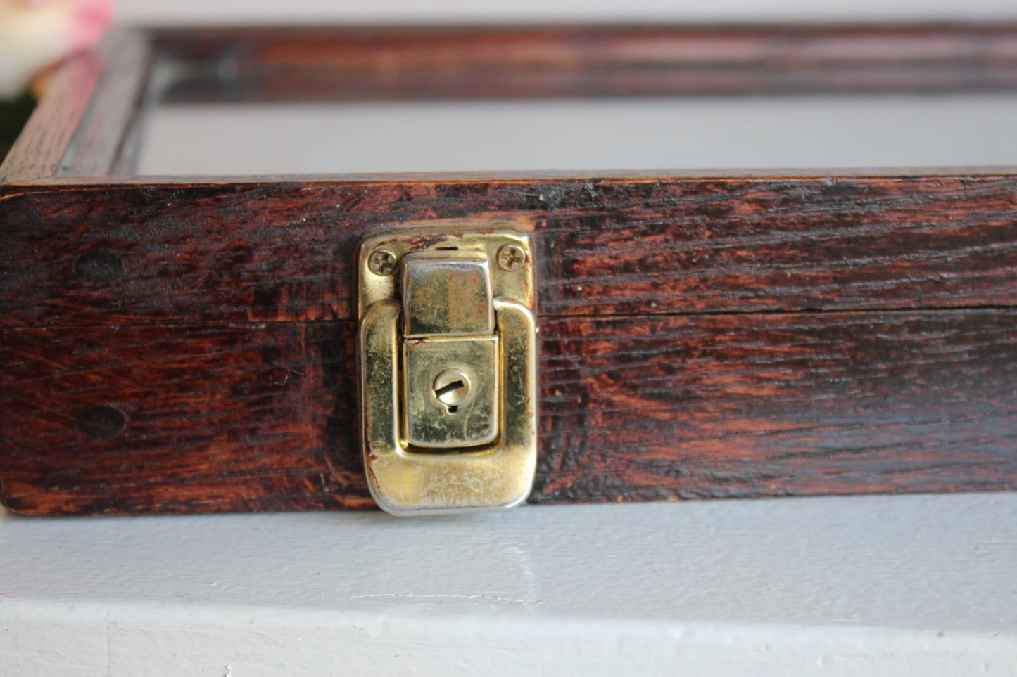 Vintage 1960s Wooden Jewelry Display Box With Glass Top