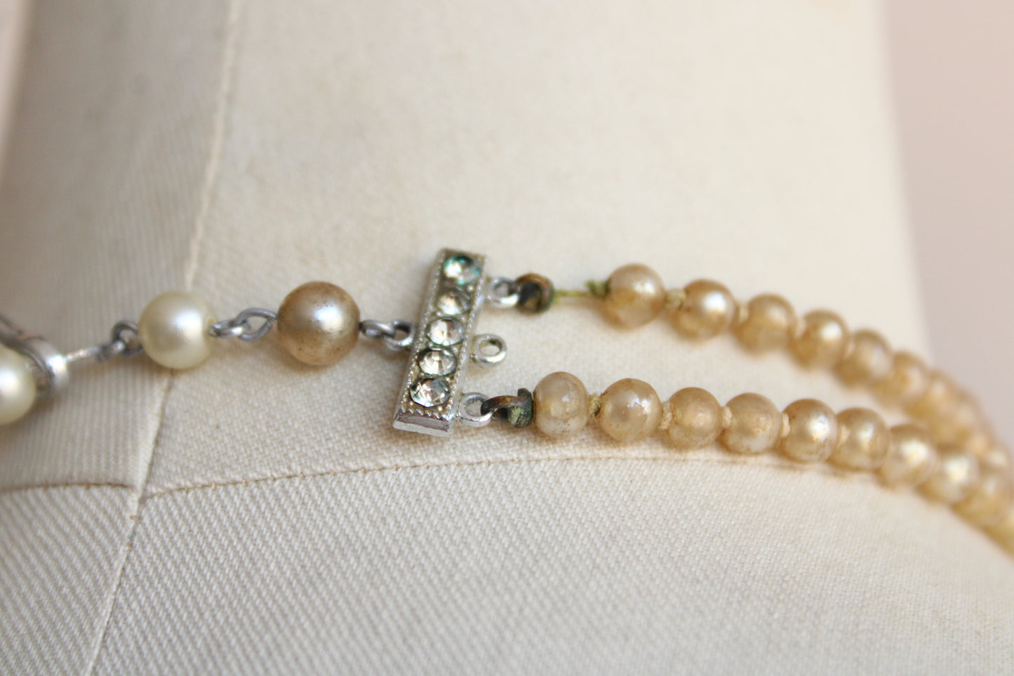 Vintage 1960s Necklace, Double Strand of Faux Pearls