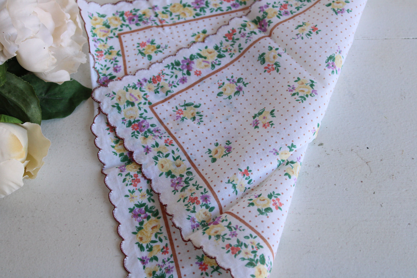 Vintage Cotton Hankie with a Pale Yellow Rose Print