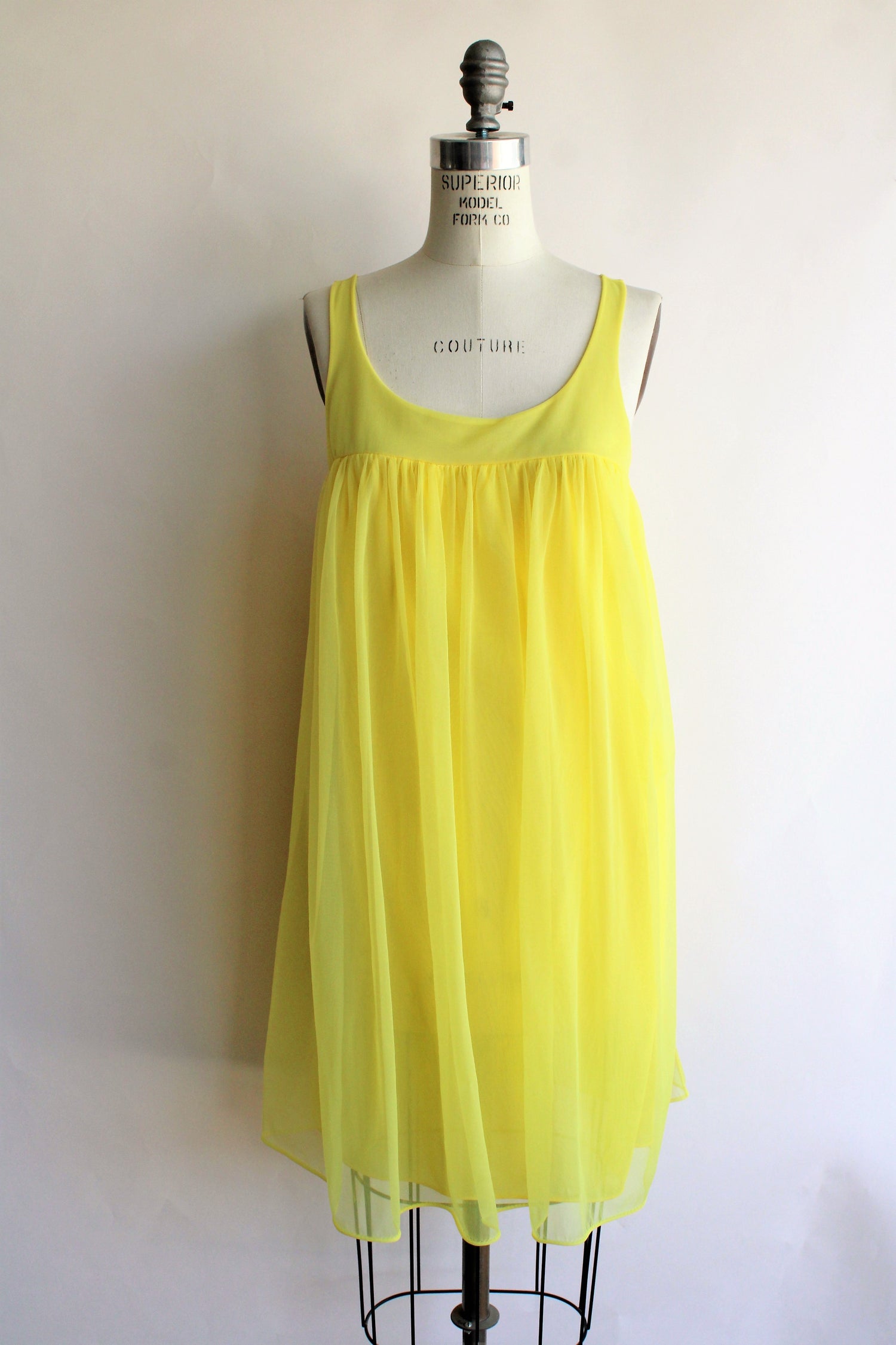 Vintage 1960s Bright Yellow Nylon Nightgown