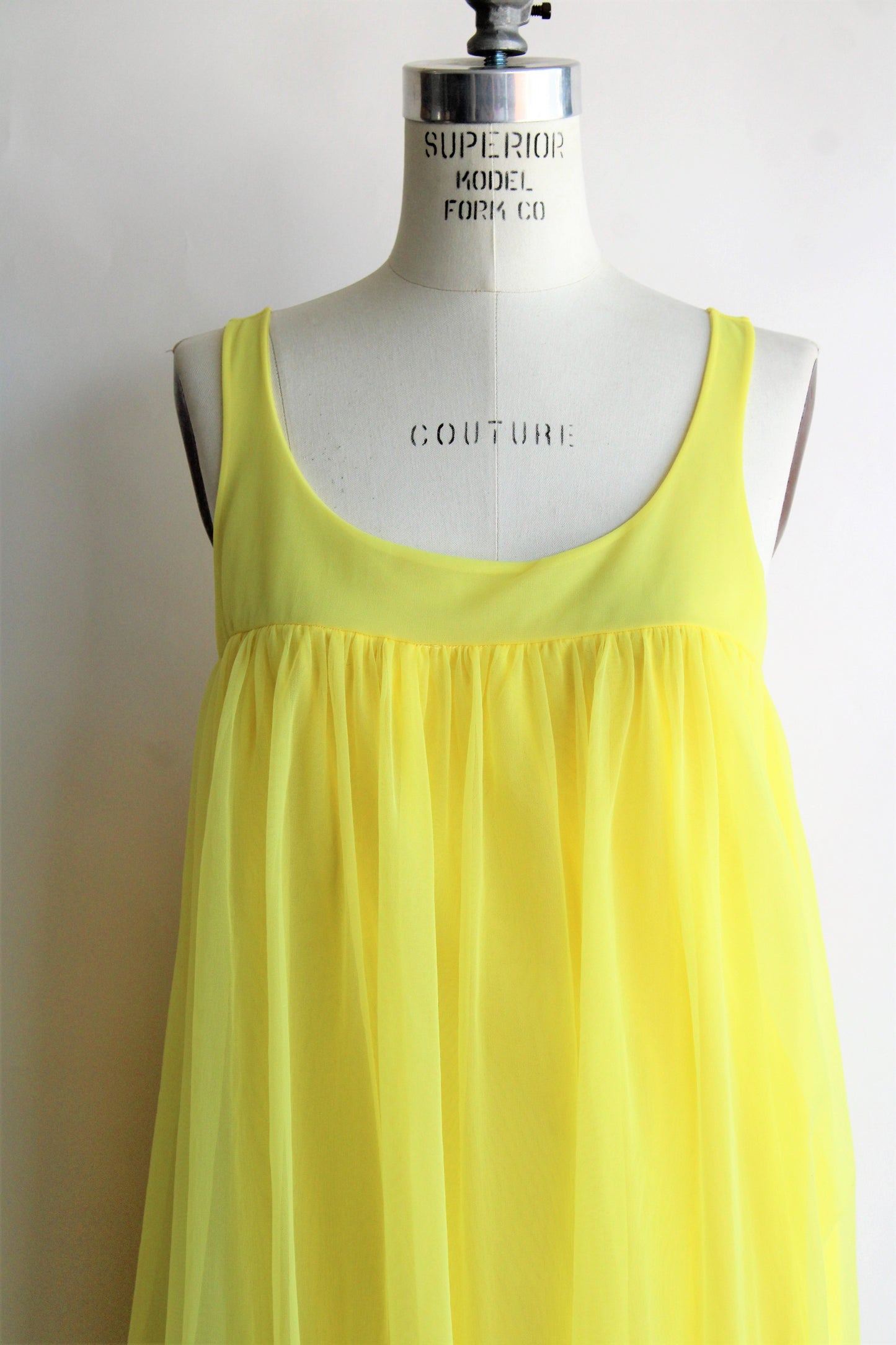 Vintage 1960s Bright Yellow Nylon Nightgown