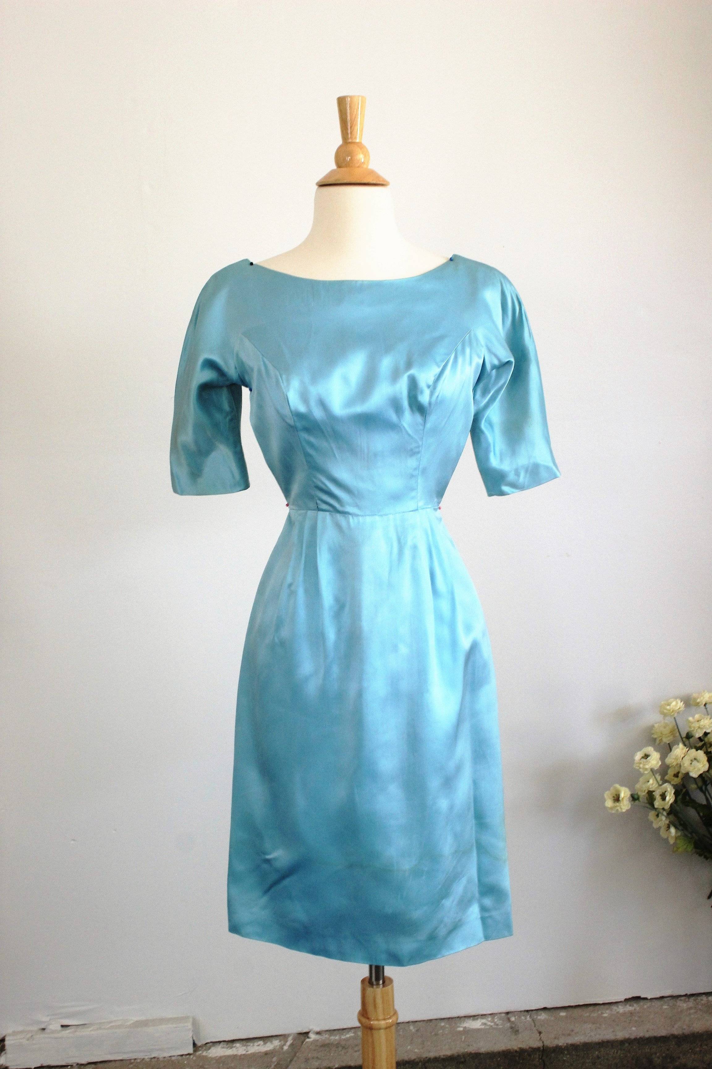 Vintage 1950s Satin Wiggle Cocktail Dress With Bow – Toadstool Farm Vintage
