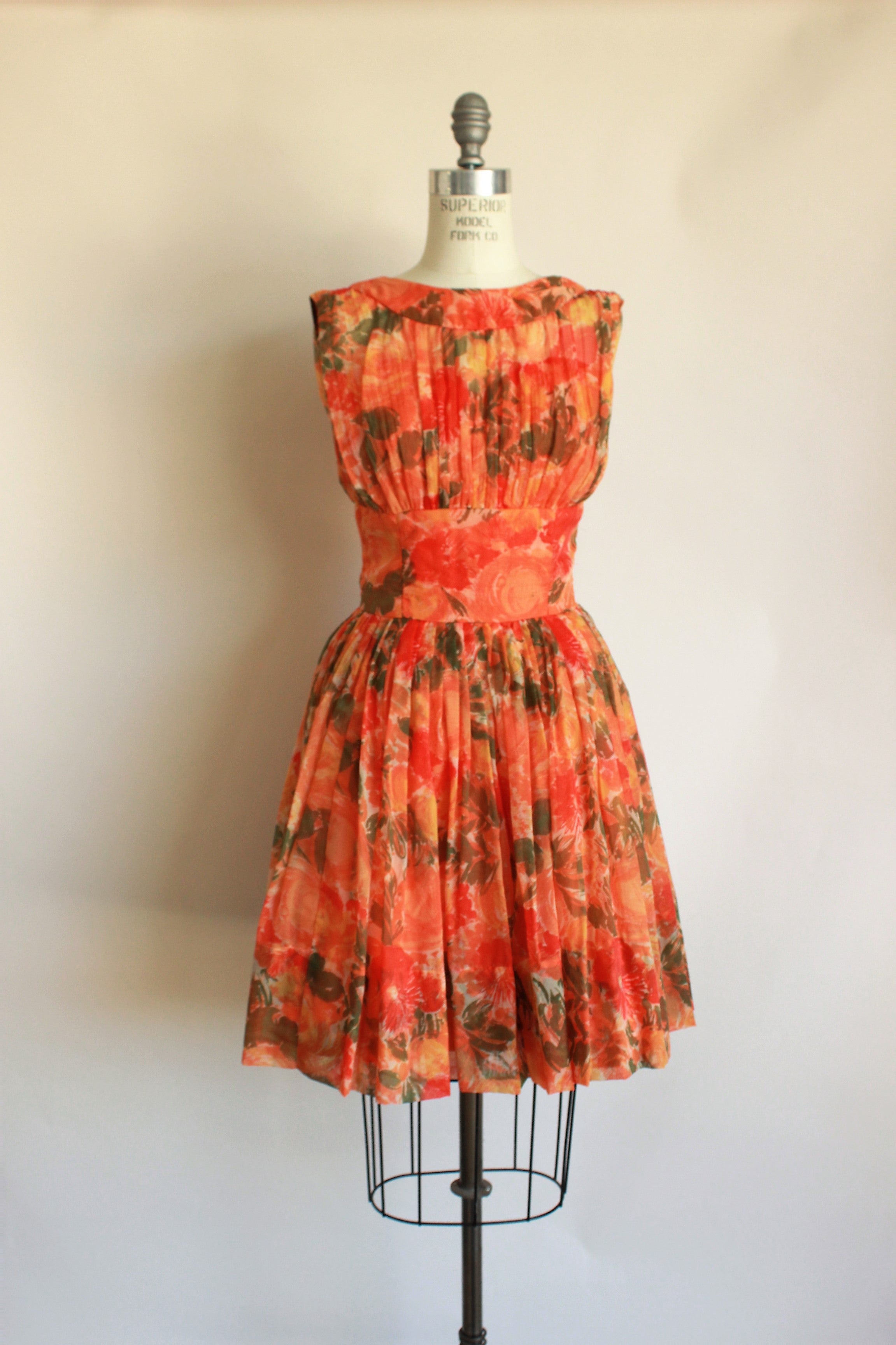 Vintage 1950s 1960s Orange Floral Print Dress – Toadstool Farm Vintage