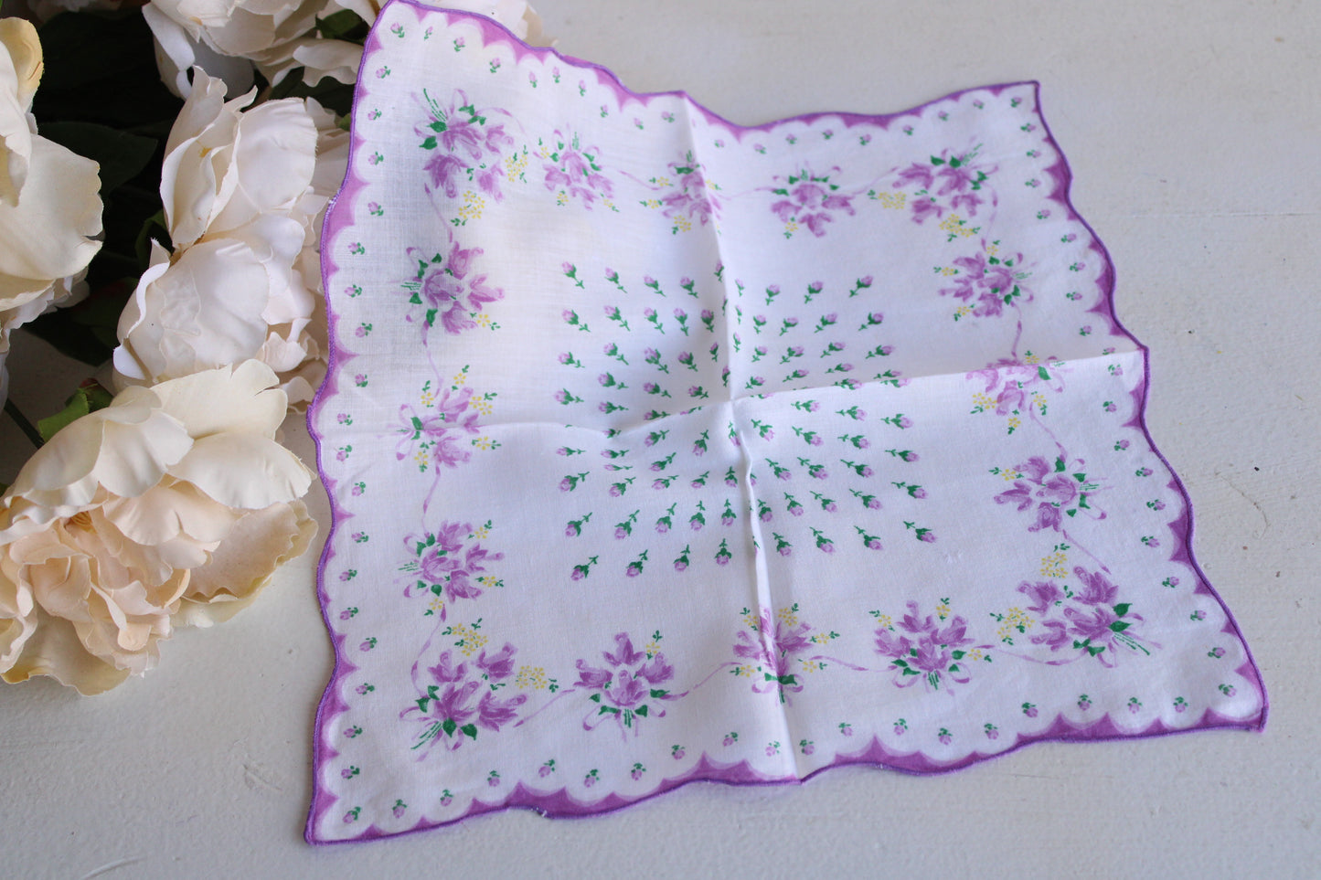 Vintage Purple Roses Handkerchief