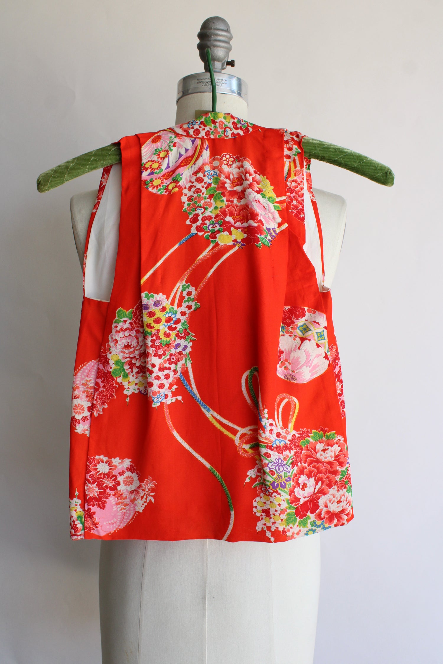 Vintage 1960s Japanese Red Floral Print Vest Top