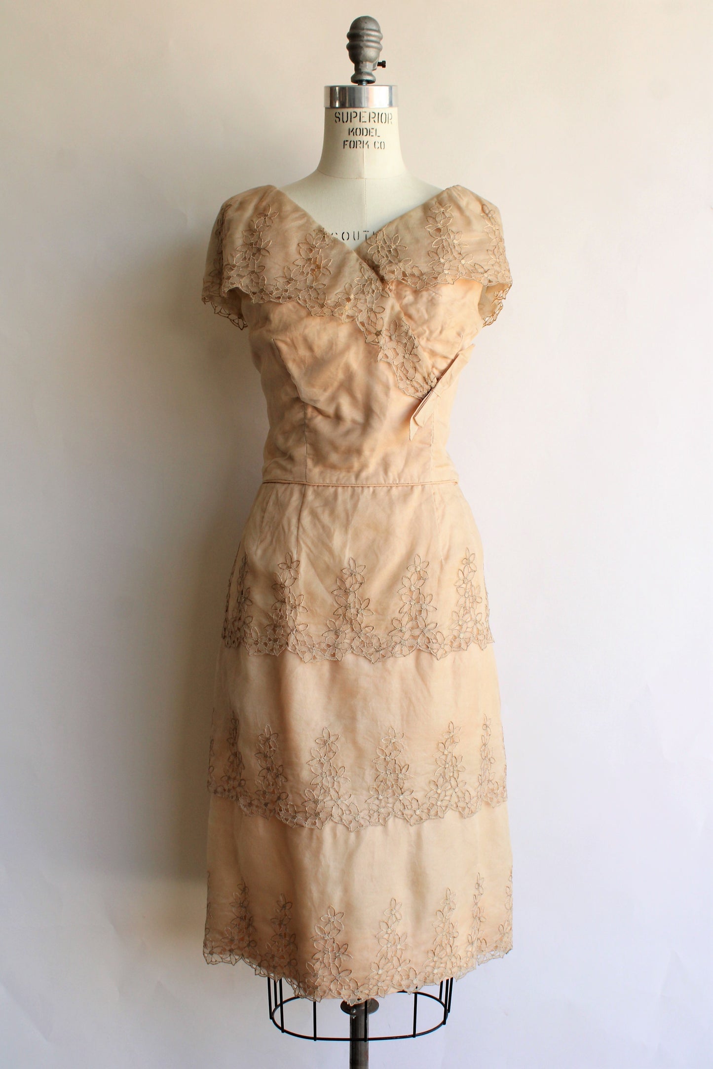 Vintage 1960s Jean of California Tan Organza Dress