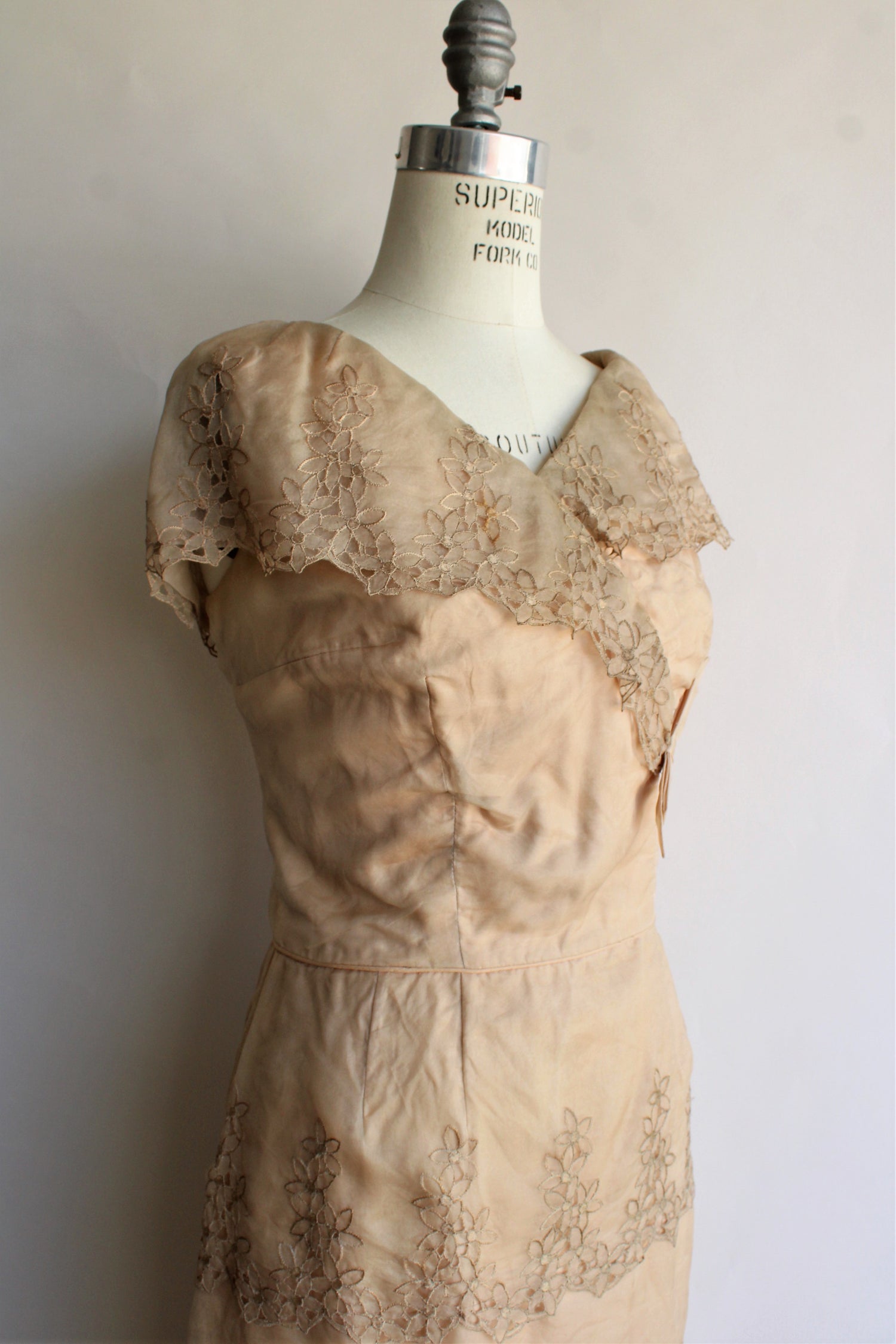 Vintage 1960s Jean of California Tan Organza Dress