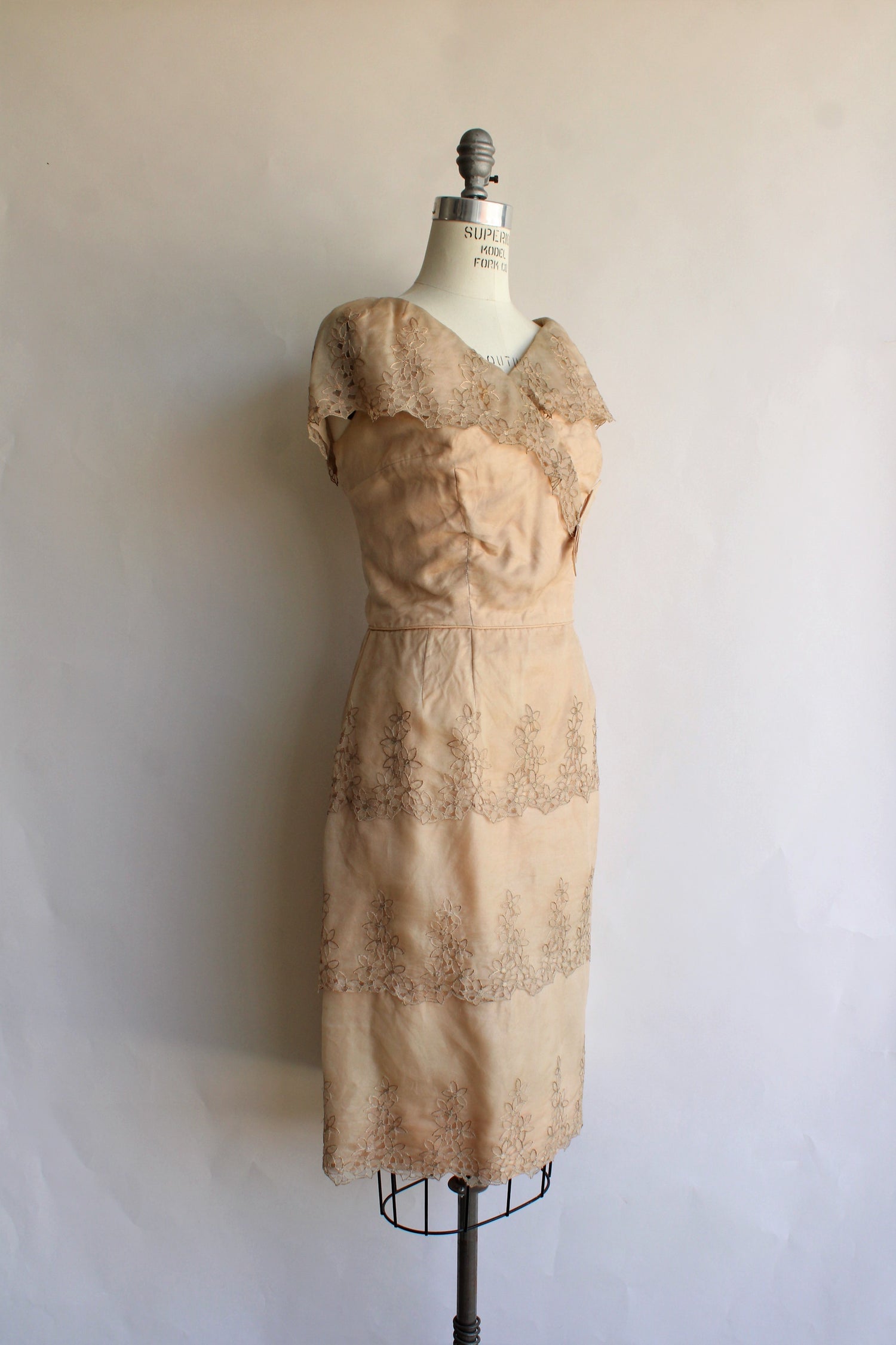 Vintage 1960s Jean of California Tan Organza Dress