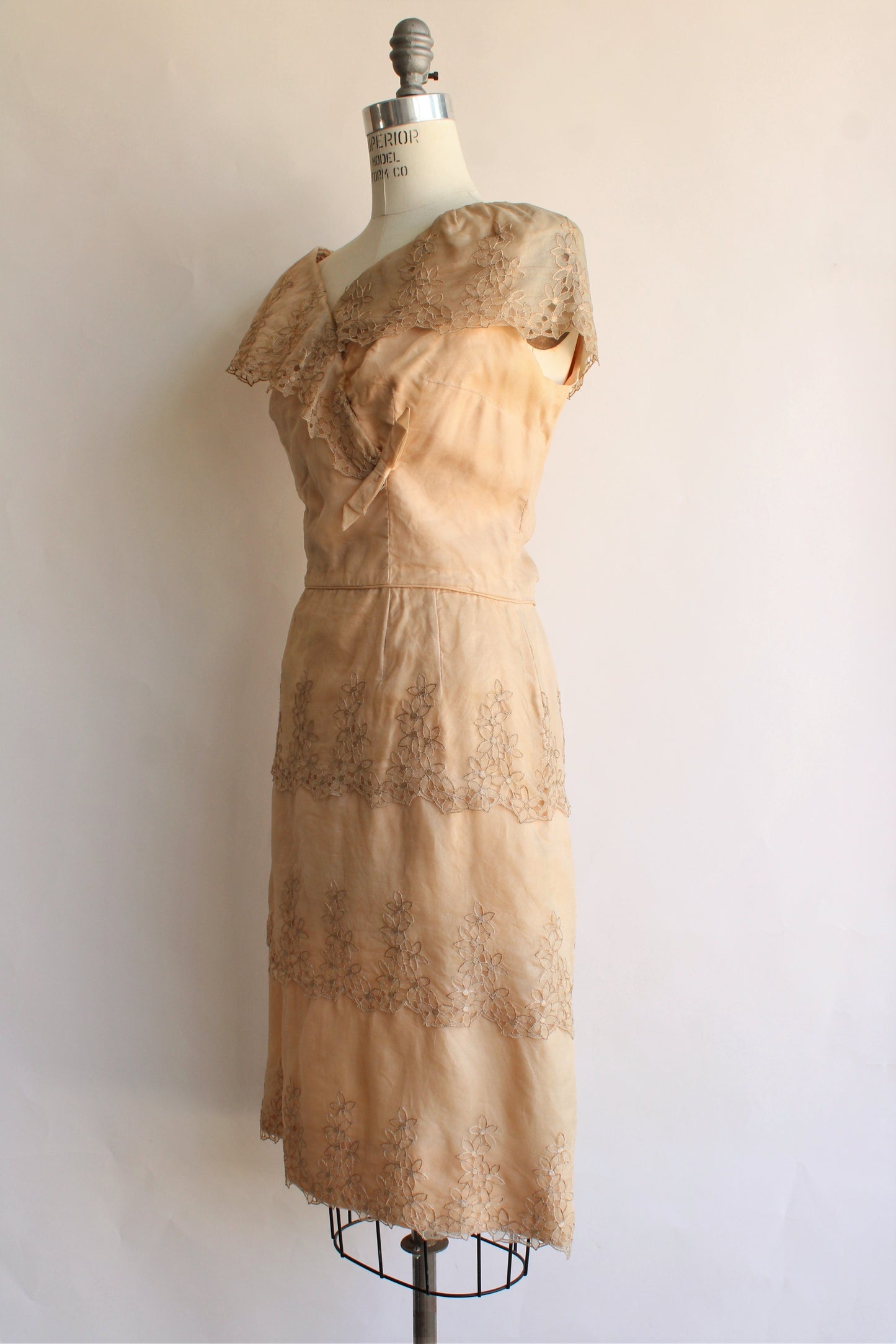 Vintage 1960s Jean of California Tan Organza Dress