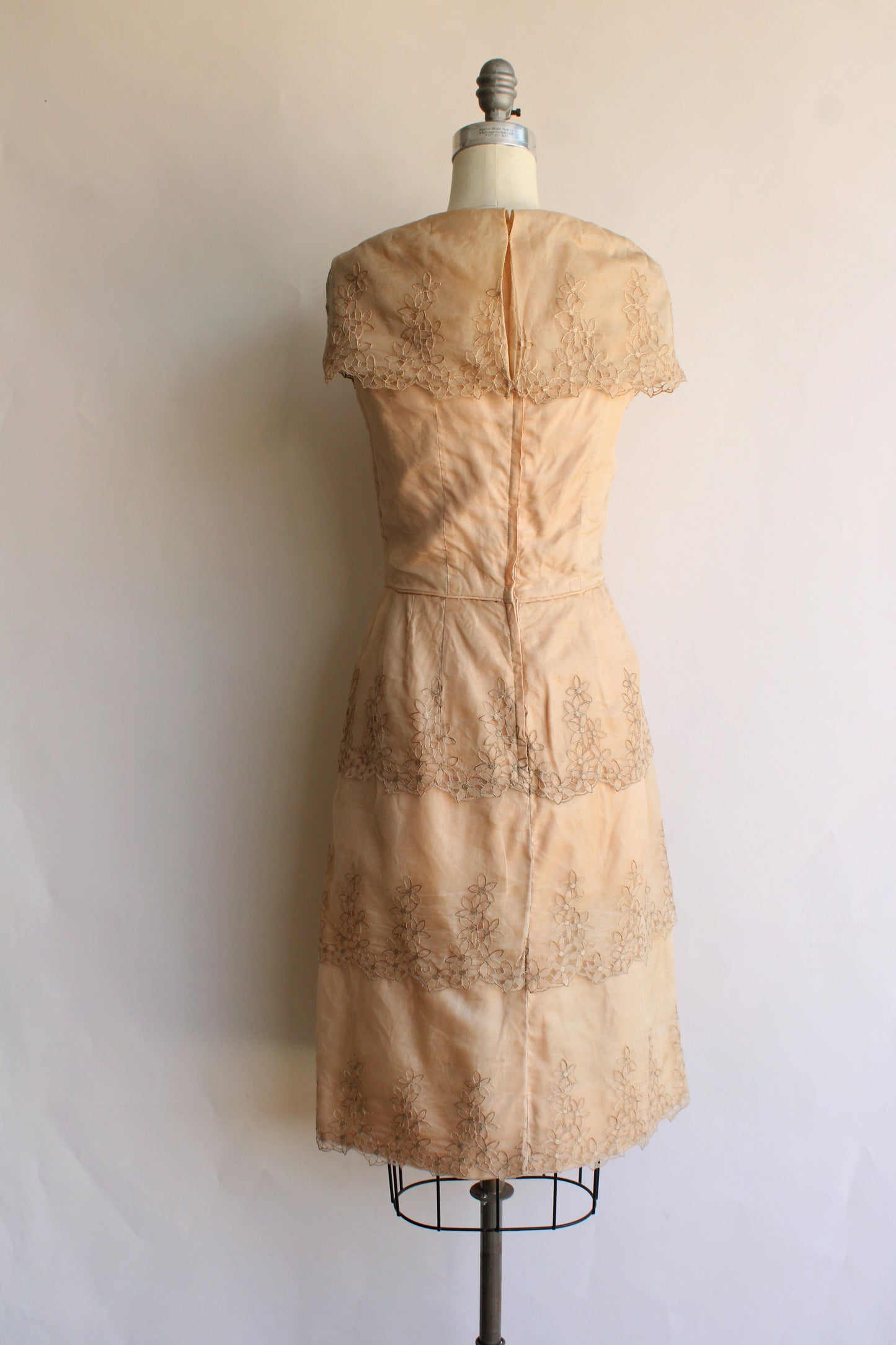 Vintage 1960s Jean of California Tan Organza Dress