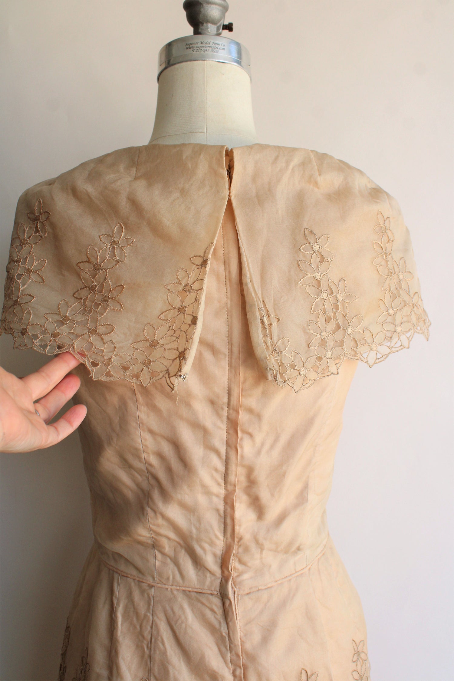 Vintage 1960s Jean of California Tan Organza Dress