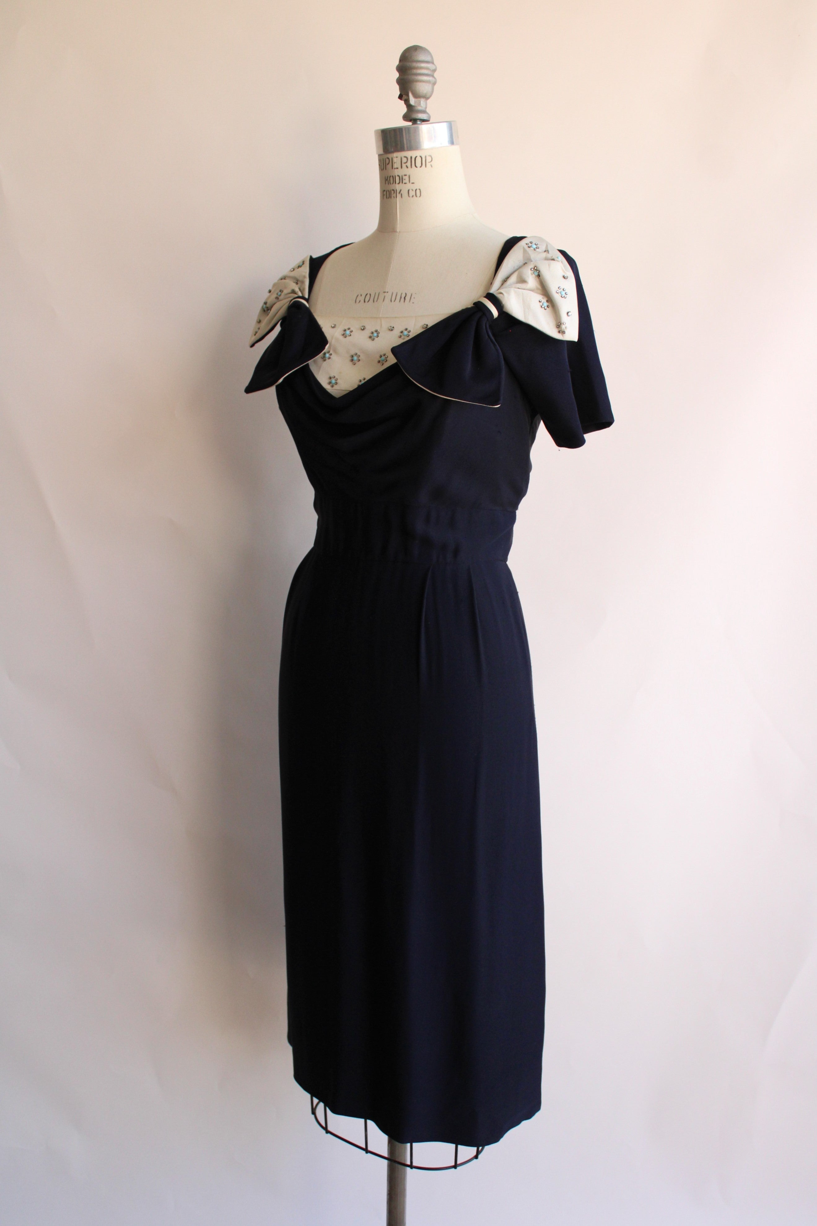 Vintage 1950s Navy Blue Cocktail Dress with Rhinestones – Toadstool ...